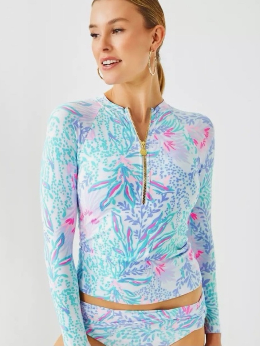 Nwt Lilly Pulitzer Nayte Rash Guard Top Via Del Mar And Hipster Bottoms Size 12